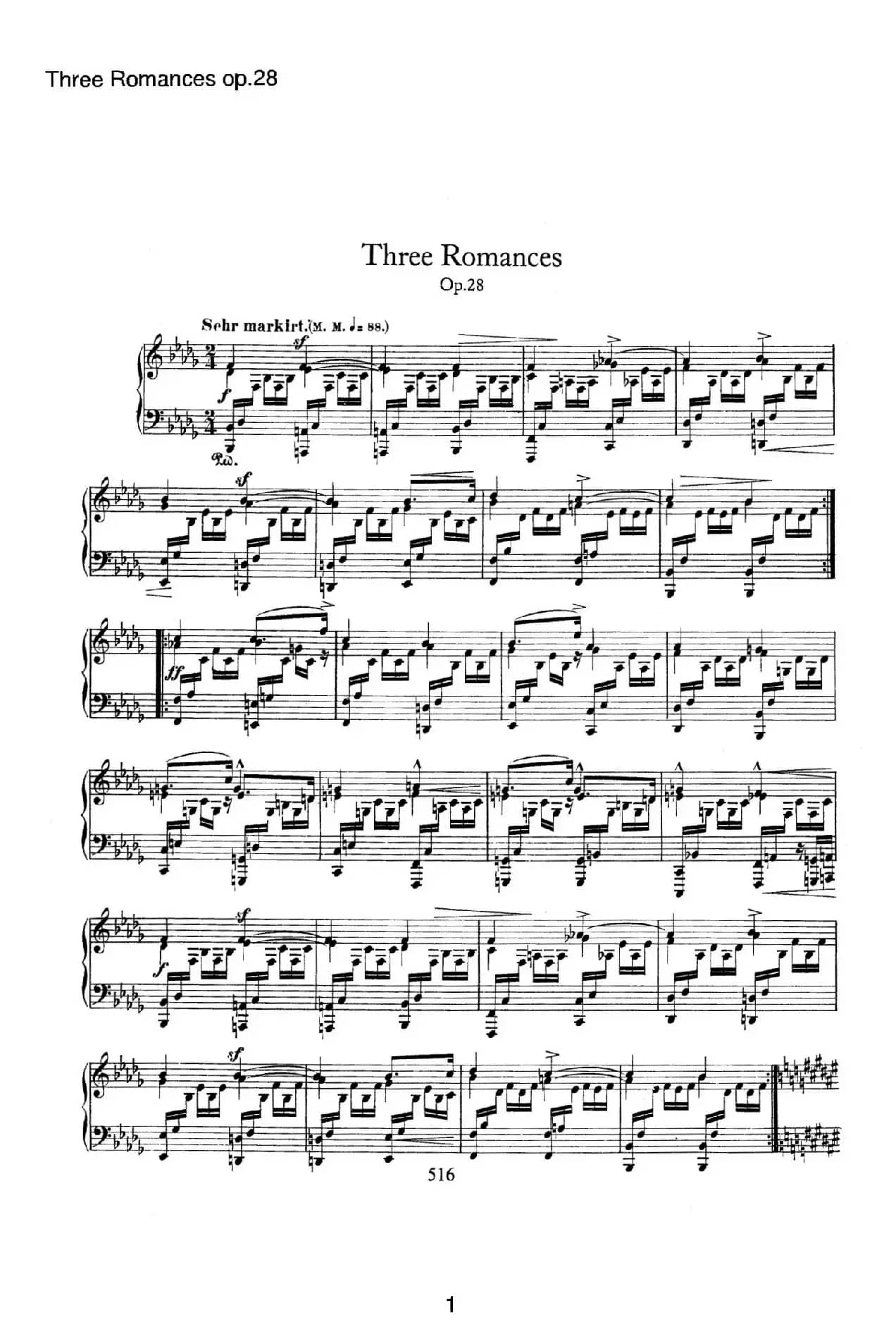 3 Romances Op.28（3首浪漫曲·Ⅰ）