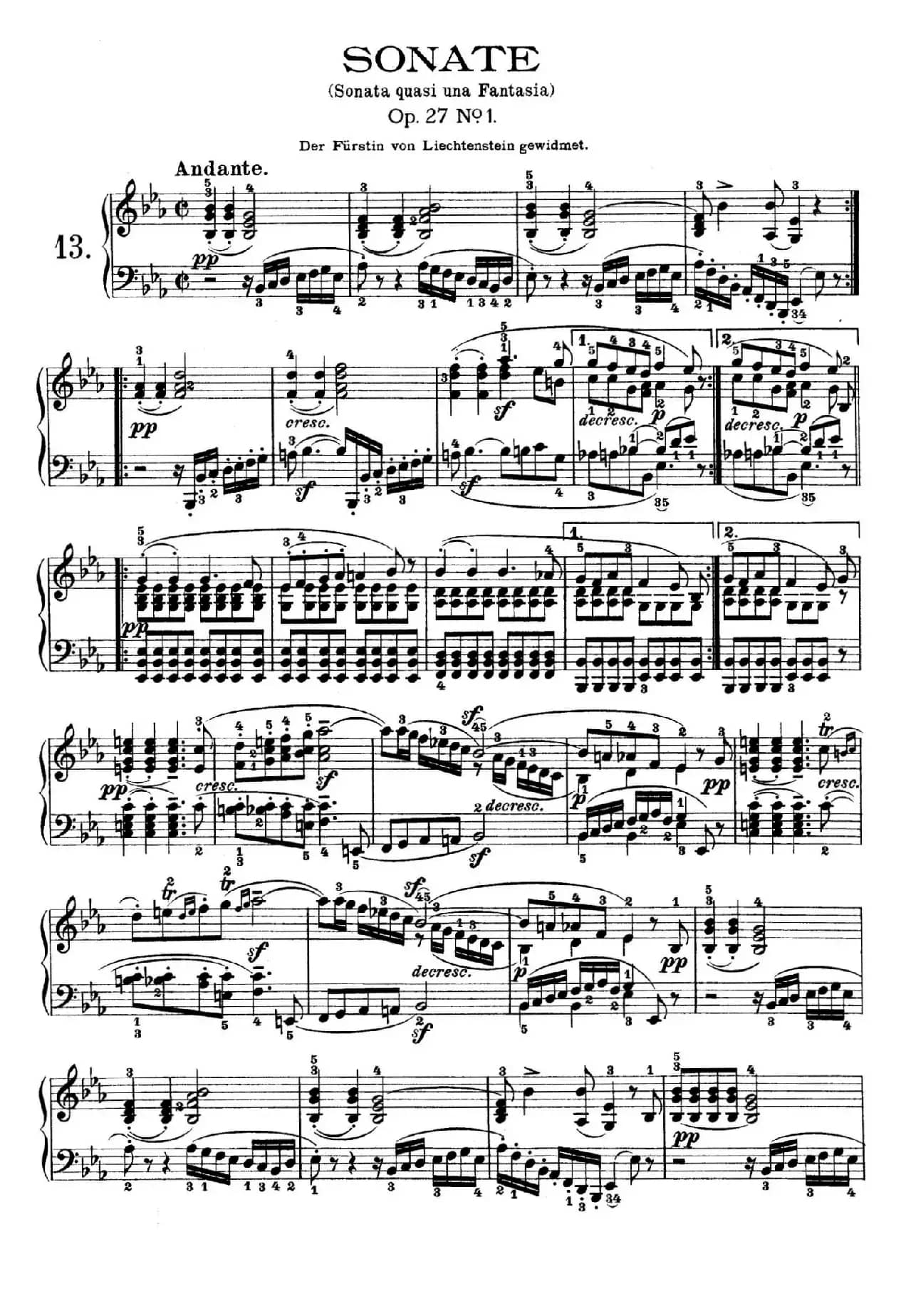 Piano Sonata in Es-dur Op. 27-1（降E大调第十三钢琴奏鸣曲）