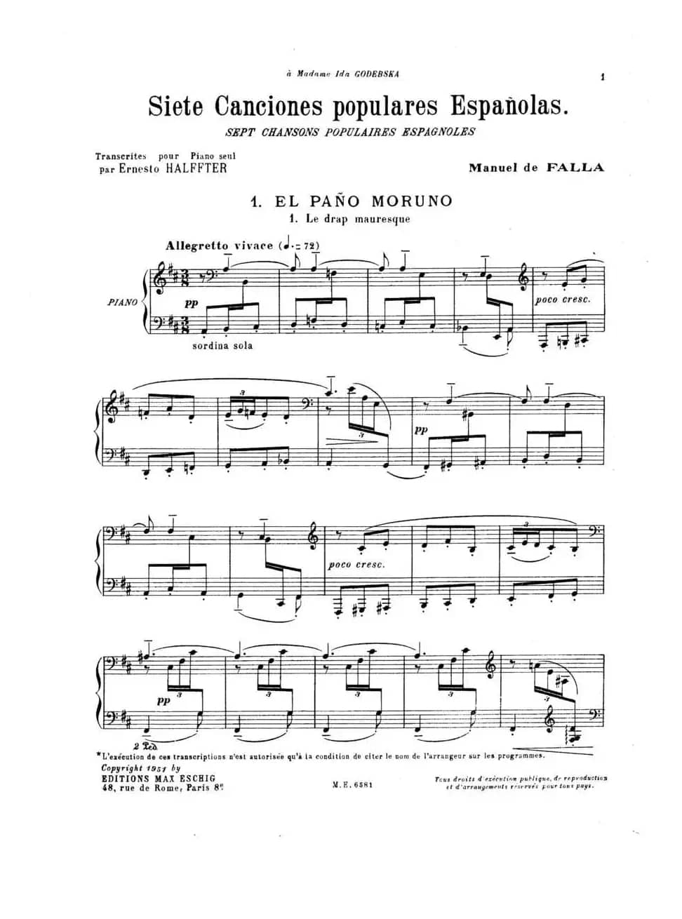 7 Canciones Populares Espanolas（七首西班牙民歌·1·钢琴独奏版）