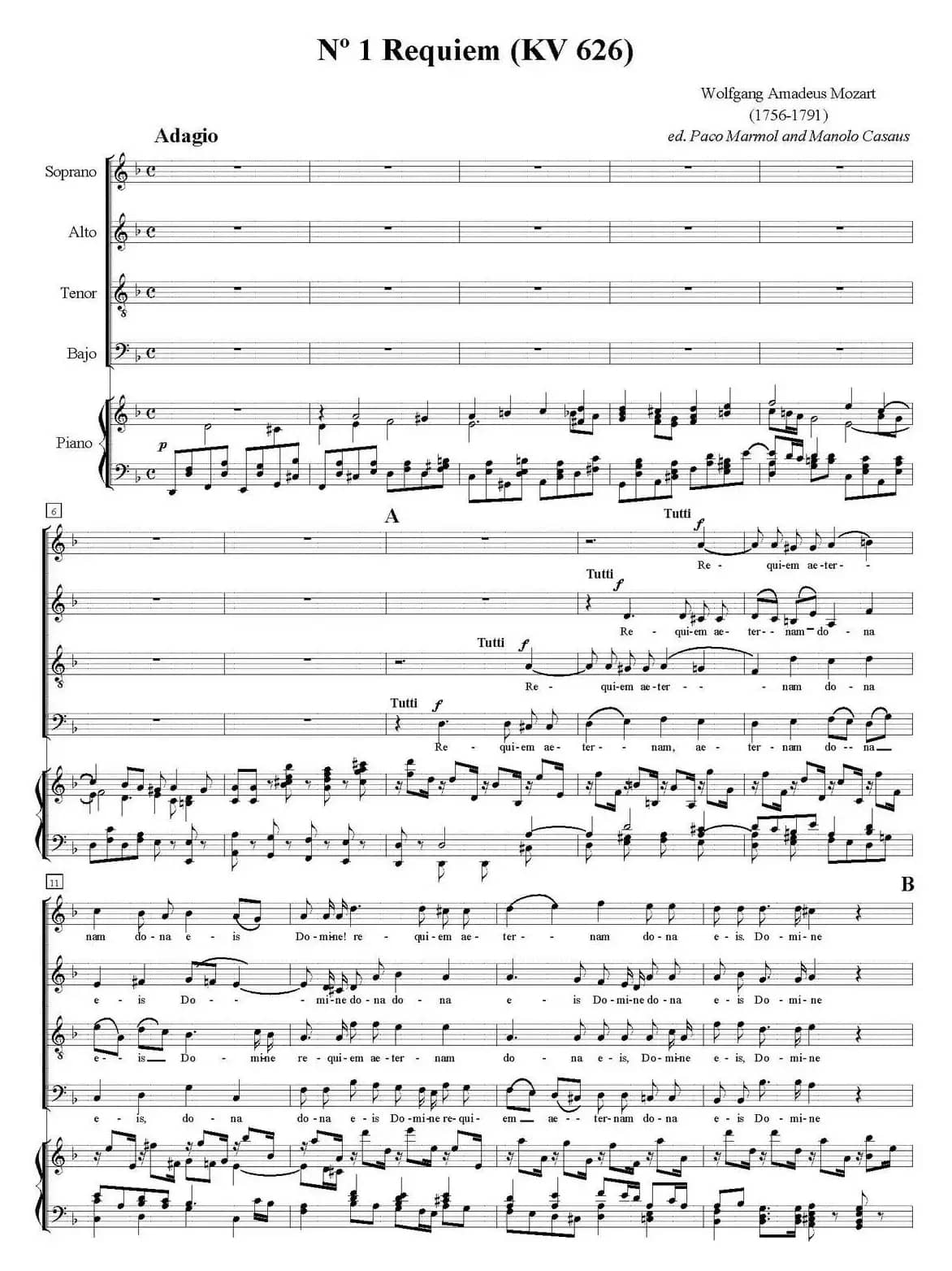 N°1 Requiem（KV 626）（萨克斯四重奏+钢琴伴奏）