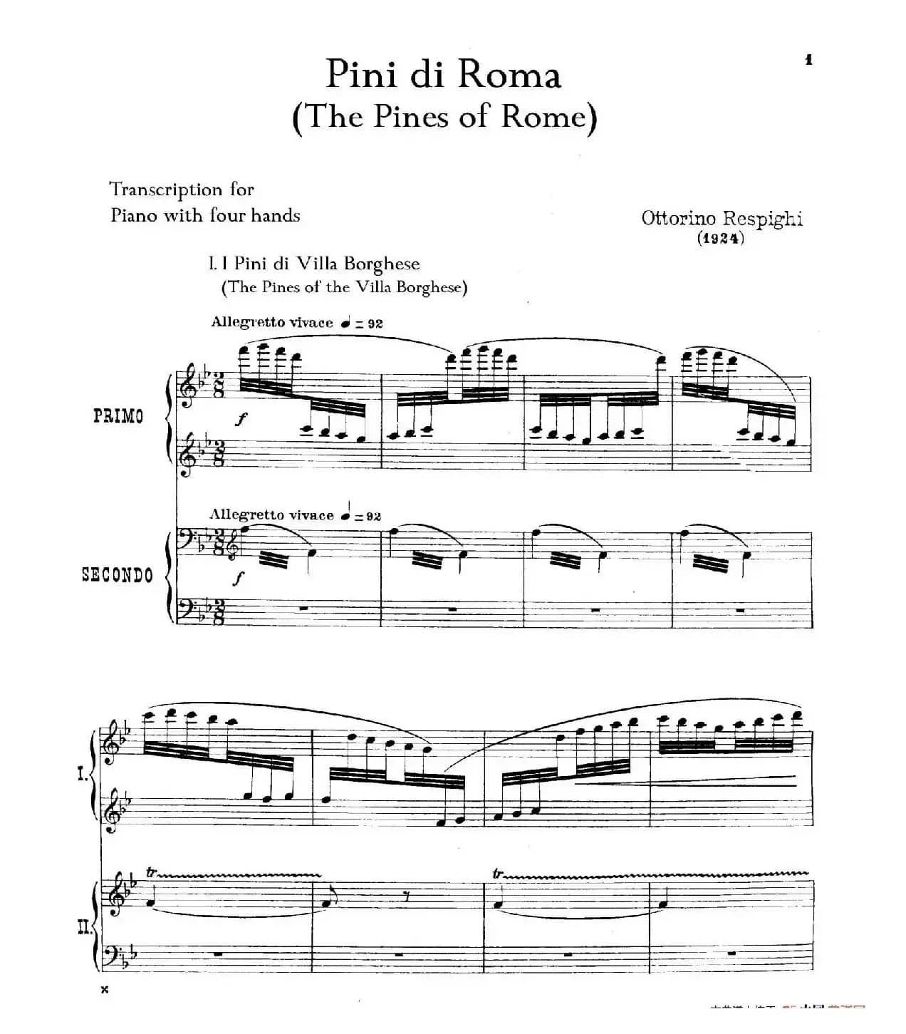 The Pines of Rome(交响诗《罗马的松树》·双钢琴)(第一部分:博尔盖塞别墅的松树)