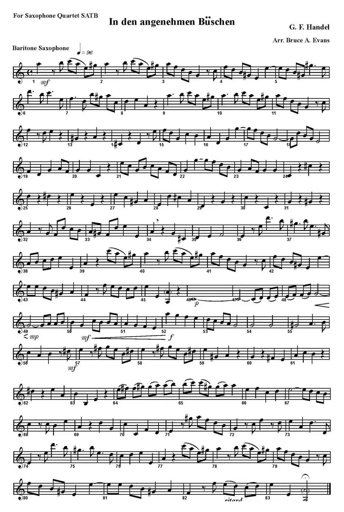 In den angenehmen Buschen（四重奏·上低音萨克斯分谱）