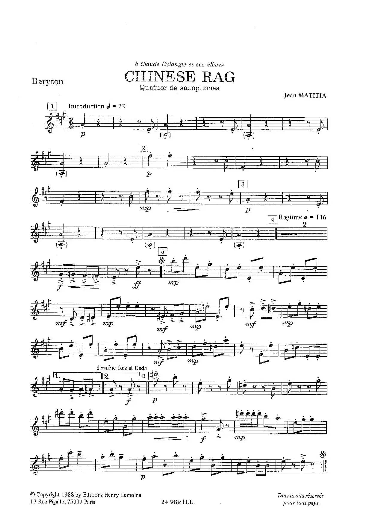 Chinese Rag （四重奏总谱+分谱）