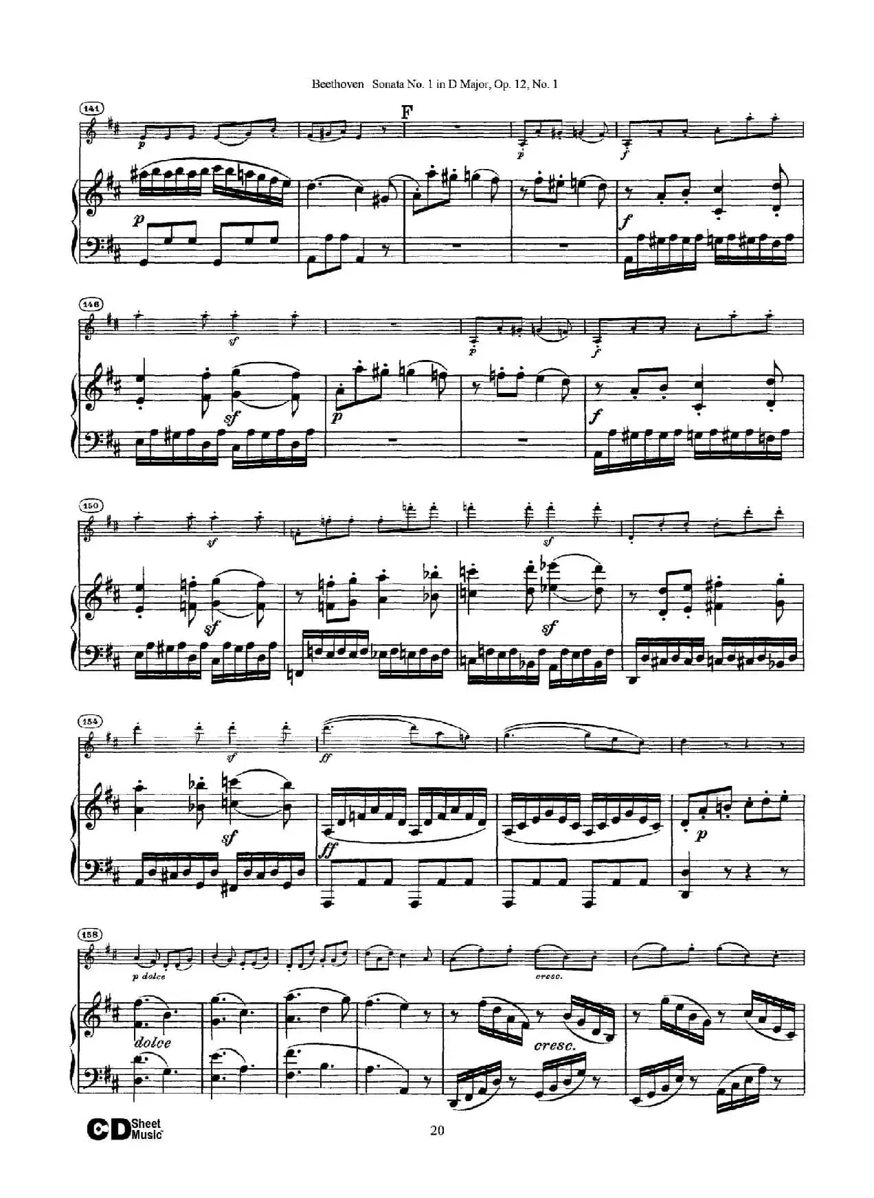D大调第一小提琴奏鸣曲（Sonata No.1 in D Major Op.12,No.1）（小提琴+钢琴伴奏）