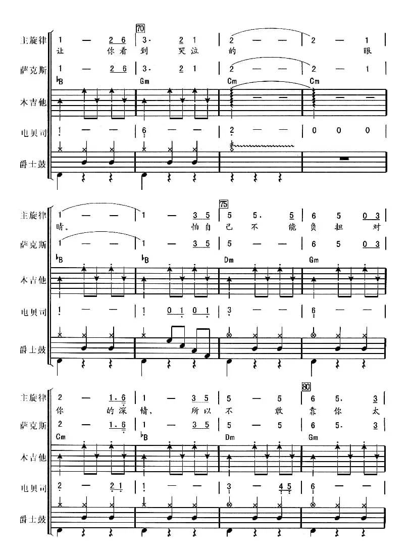 其实你不懂我的心（华尔兹、电声乐队总谱）