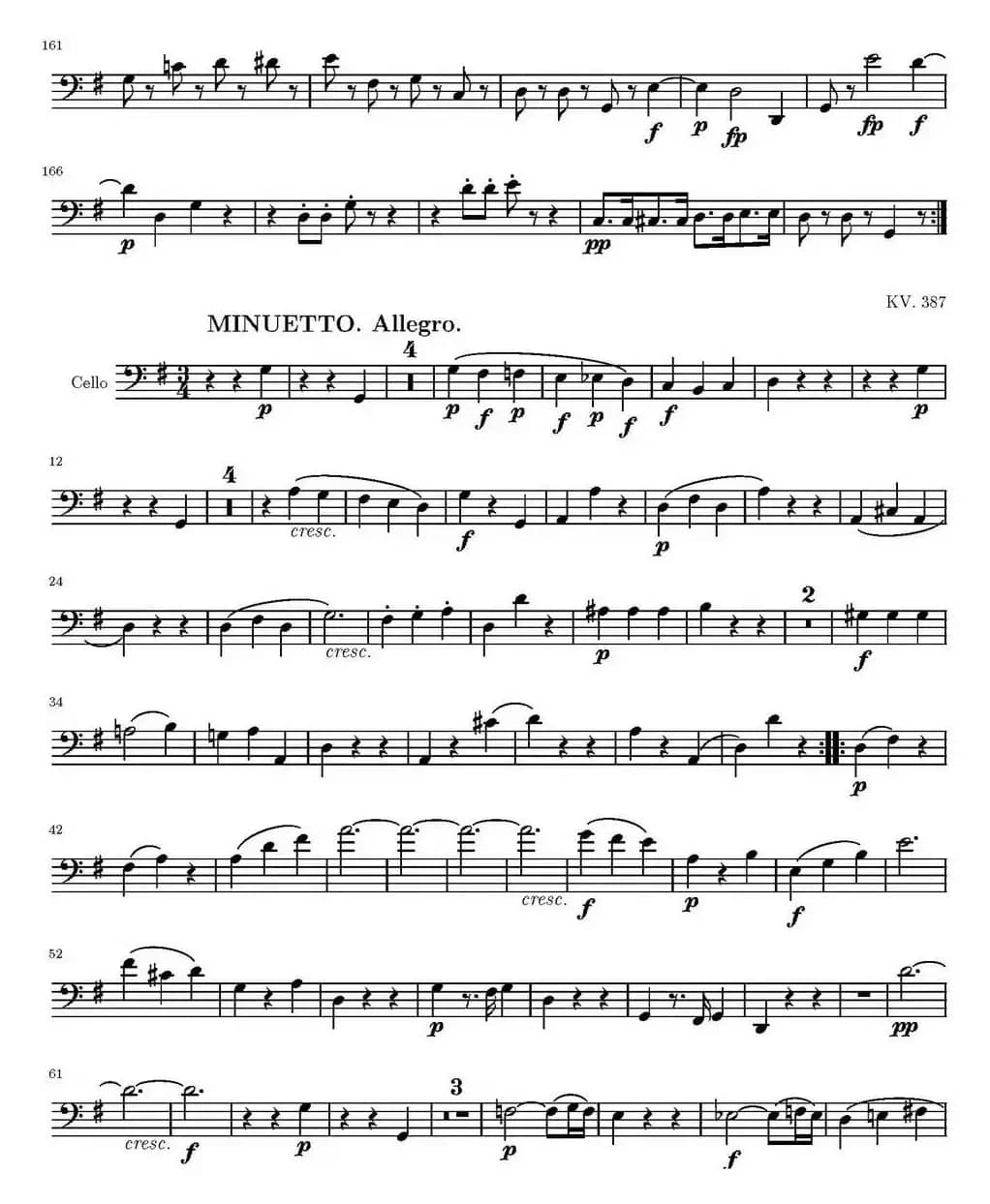 String Quartet KV.387（弦乐四重奏大提琴分谱）