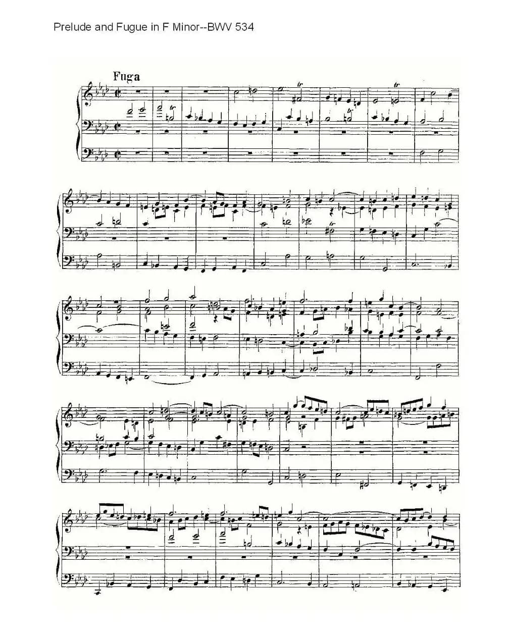 Prelude and Fugue in F Minor--BWV 534 (管风琴谱)