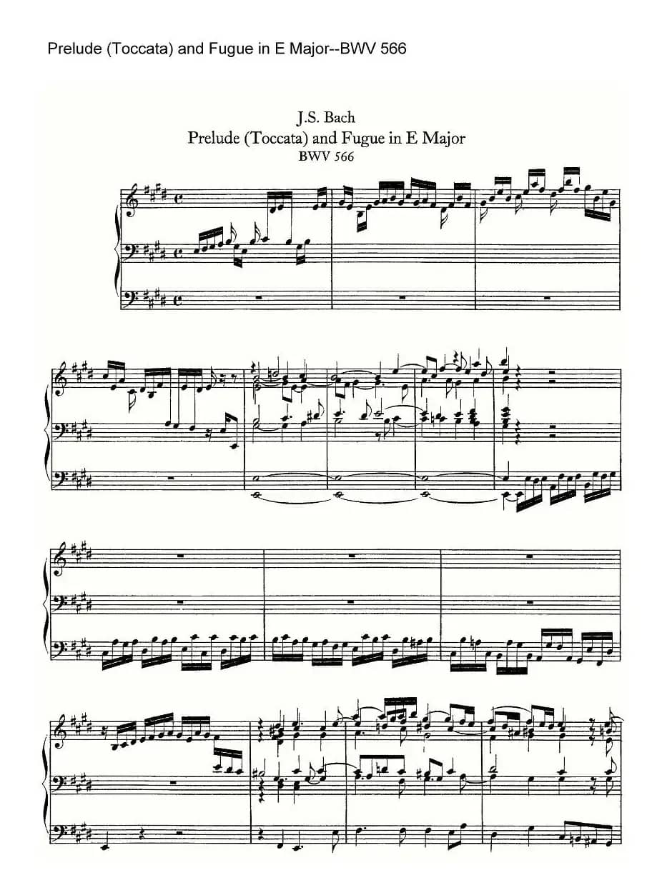 Prelude (Toccata) and Fugue in E Major--BWV 566(管风琴谱)