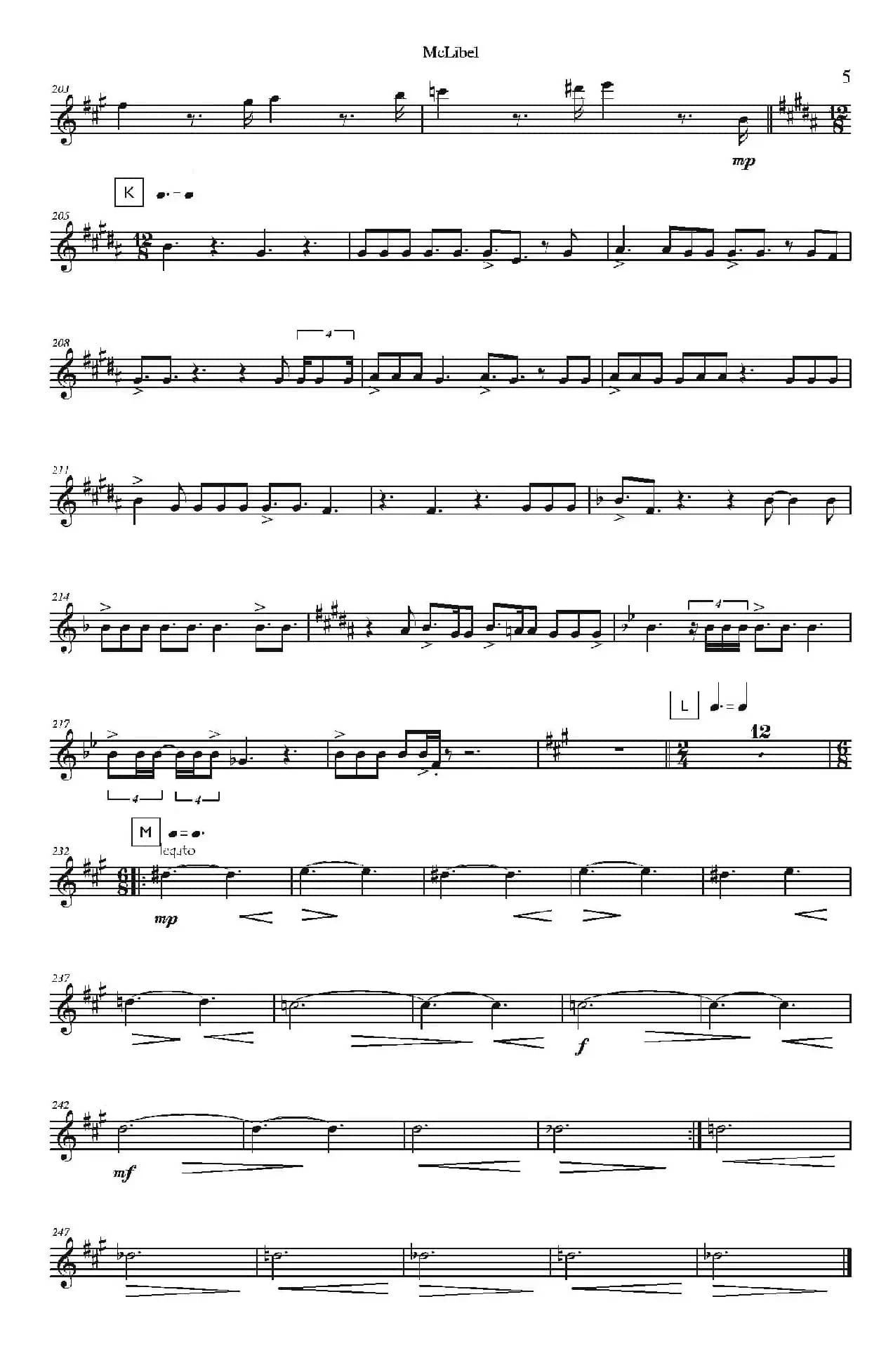 Mclibel（五重奏中音萨克斯分谱）