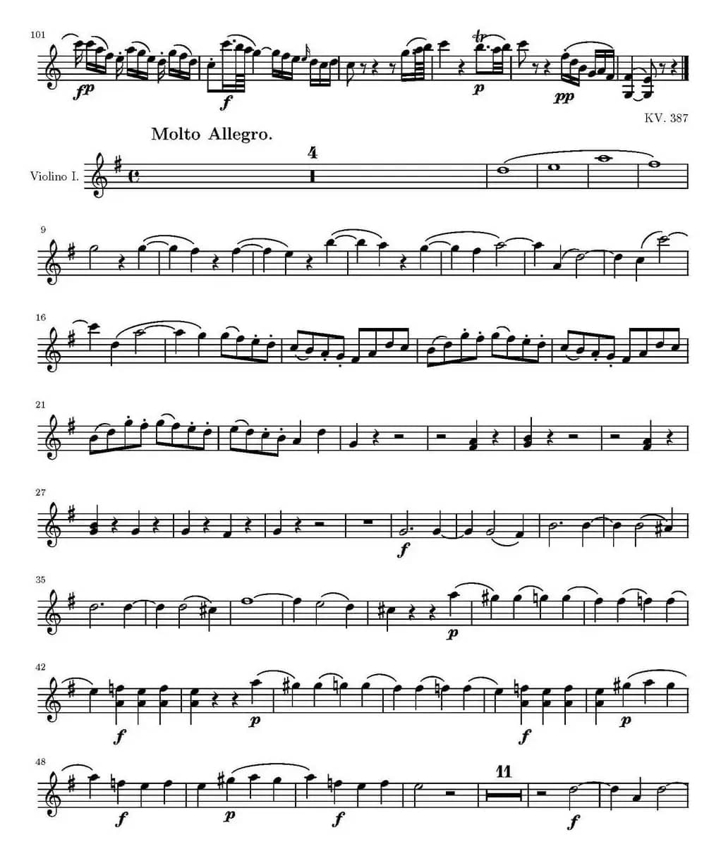String Quartet KV.387（弦乐四重奏第一小提琴分谱）