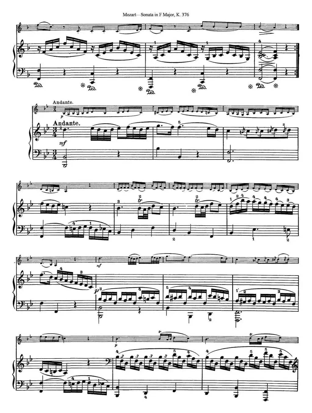 Violin Sonata in F Major K.376（小提琴+钢琴伴奏）