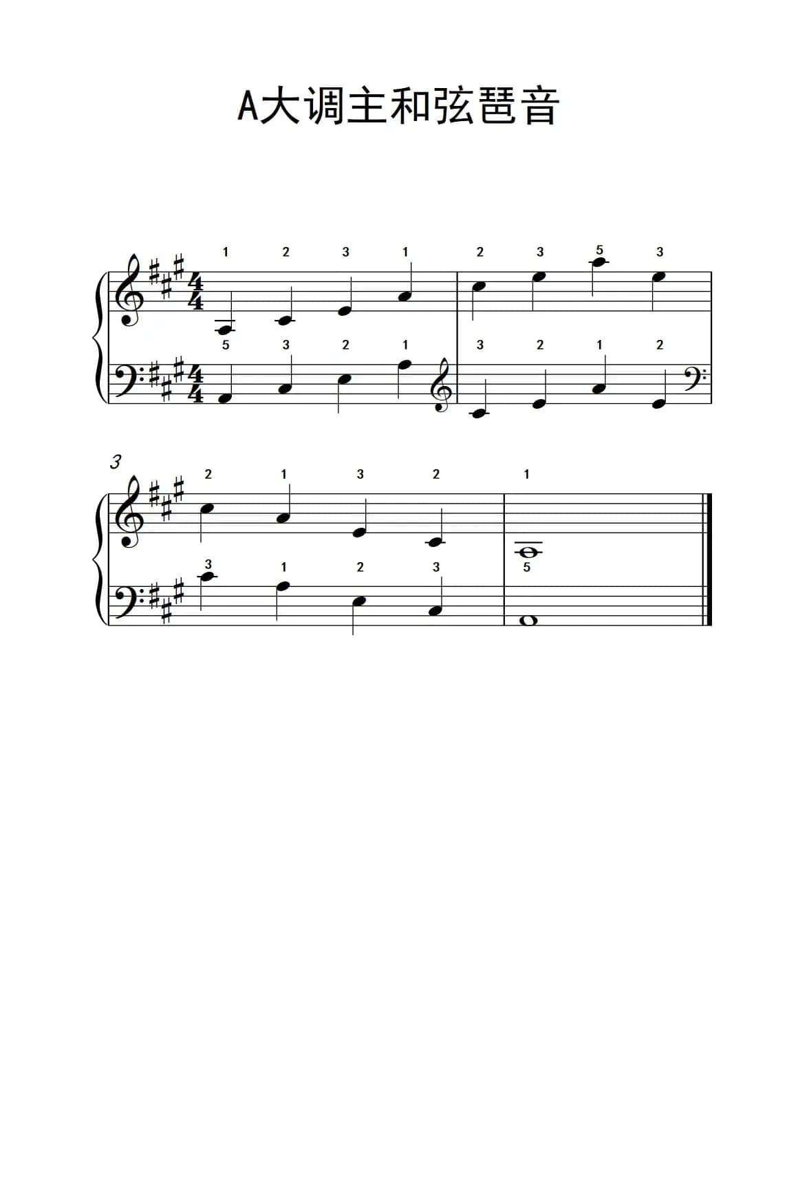 A大调主和弦琶音（儿童钢琴练习曲）