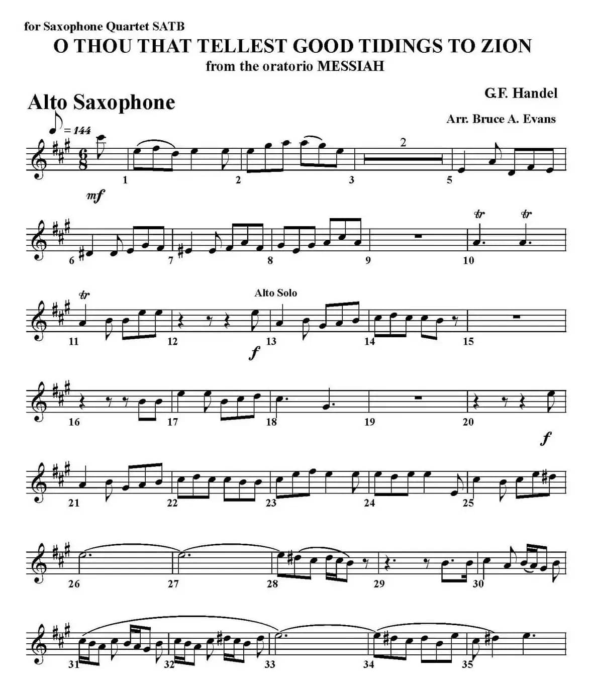 O THOU THAT TELLEST GOOD TIDINGS TO ZION（四重奏·中音萨克斯分谱）