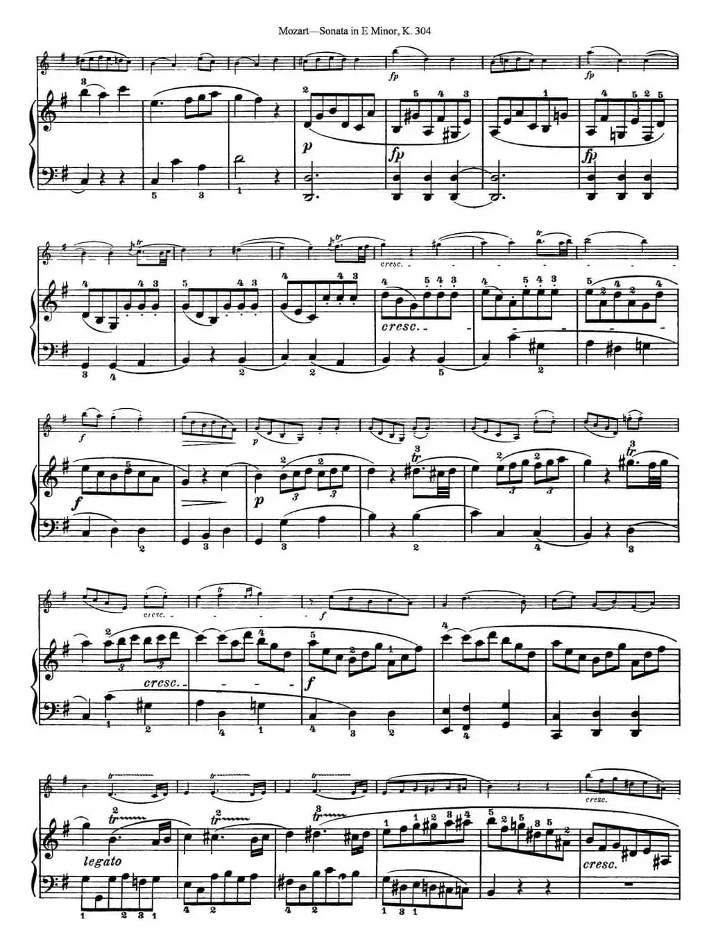 Violin Sonata in E Minor K.304（小提琴+钢琴伴奏）