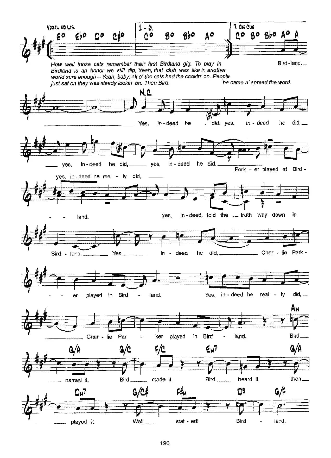 降B爵士乐谱：BIRDLAND