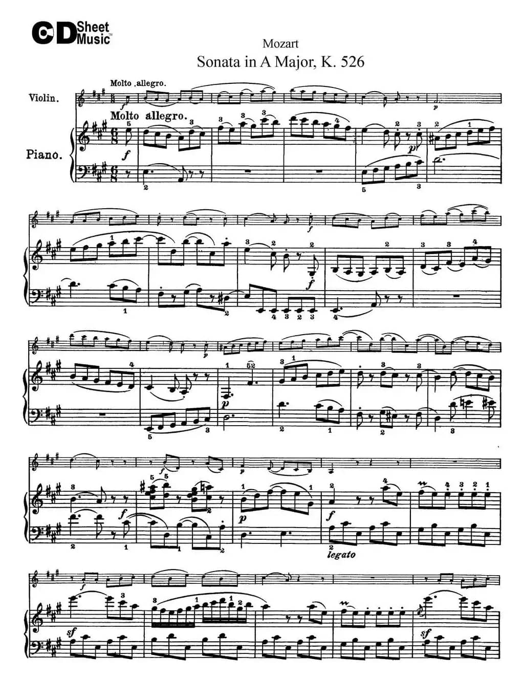 Violin Sonata in A Major K.526（小提琴+钢琴伴奏）