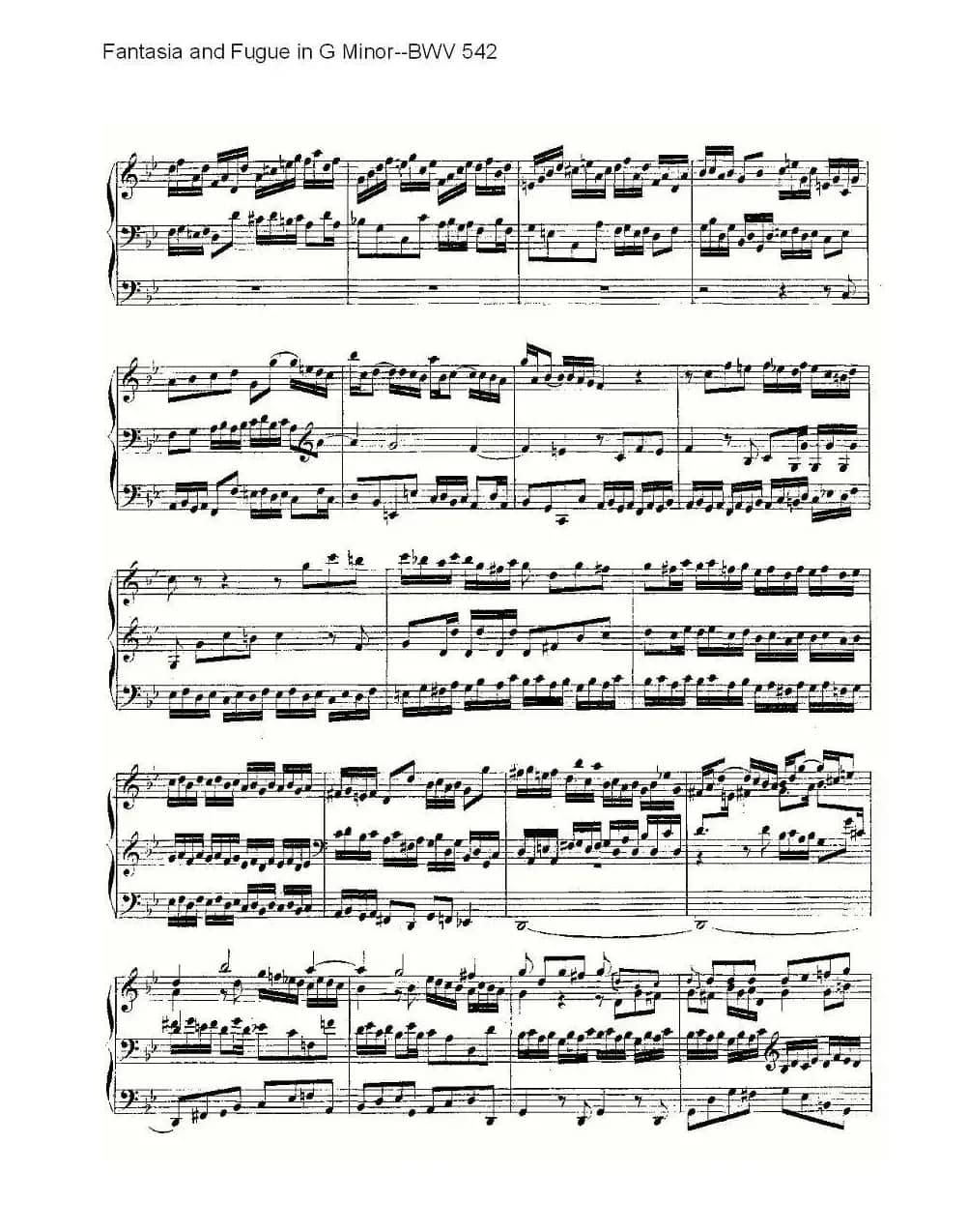  Fantasia and Fugue in G Minor--BWV 542 （管风琴谱）