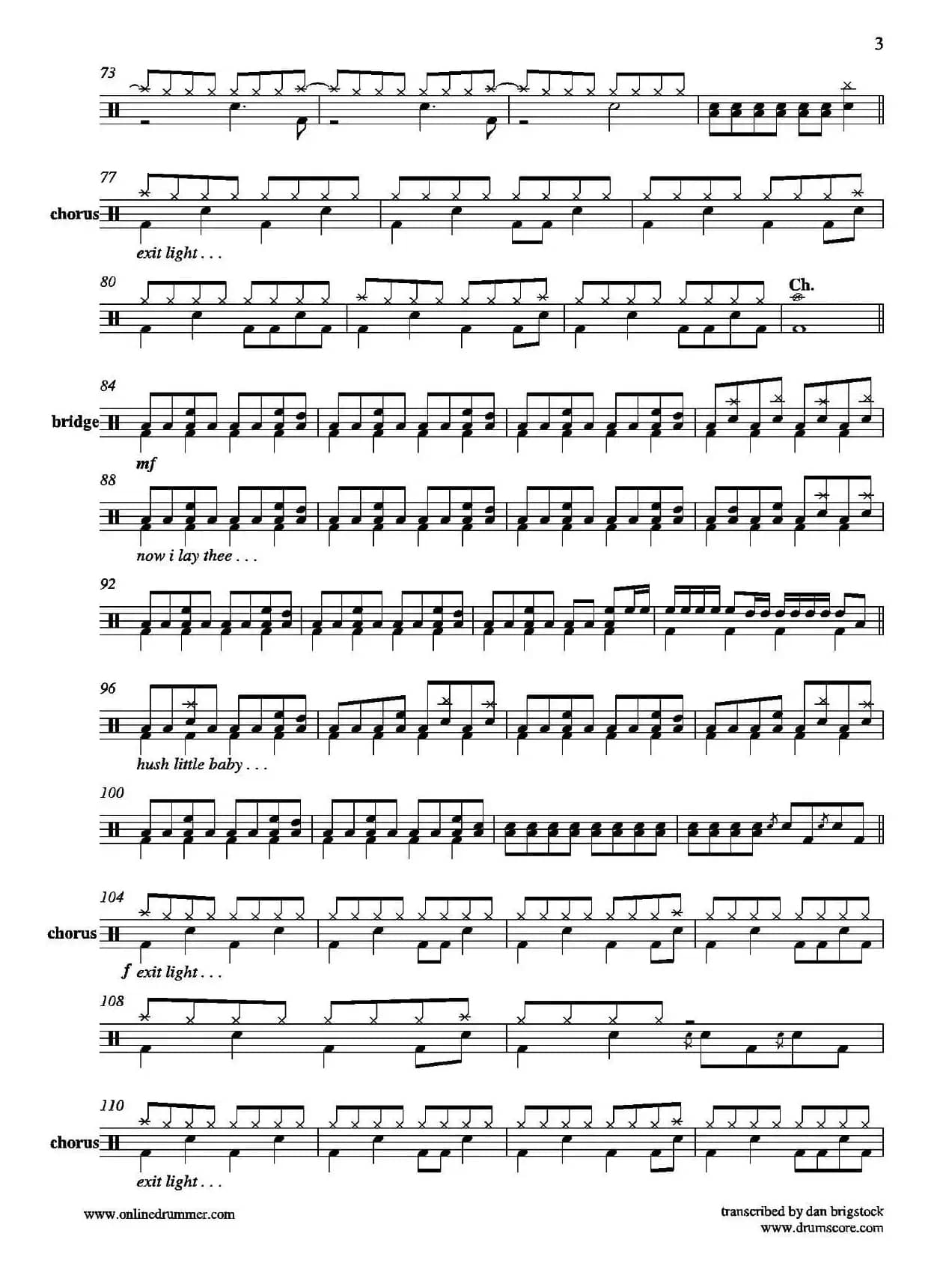 Enter Sandman（鼓谱）