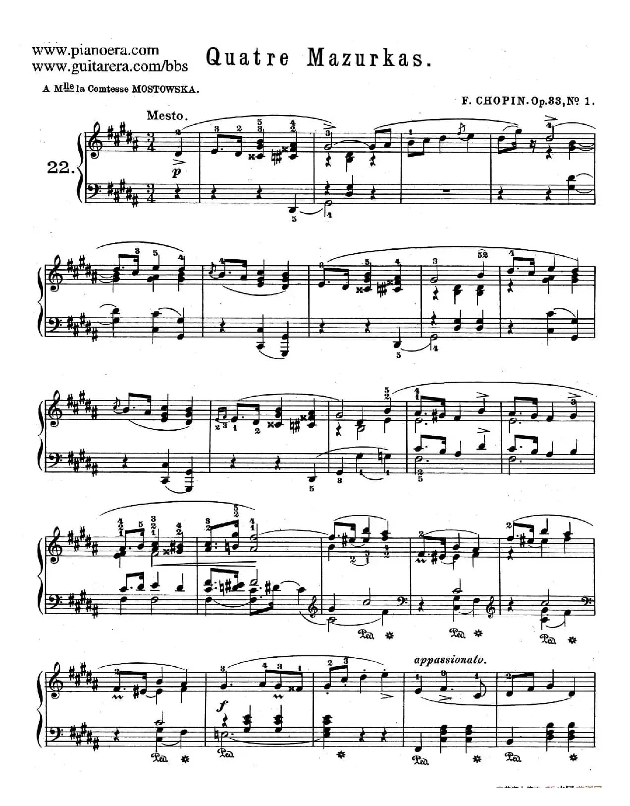 Quatre Mazurkas Op.33（4首玛祖卡舞曲·1）