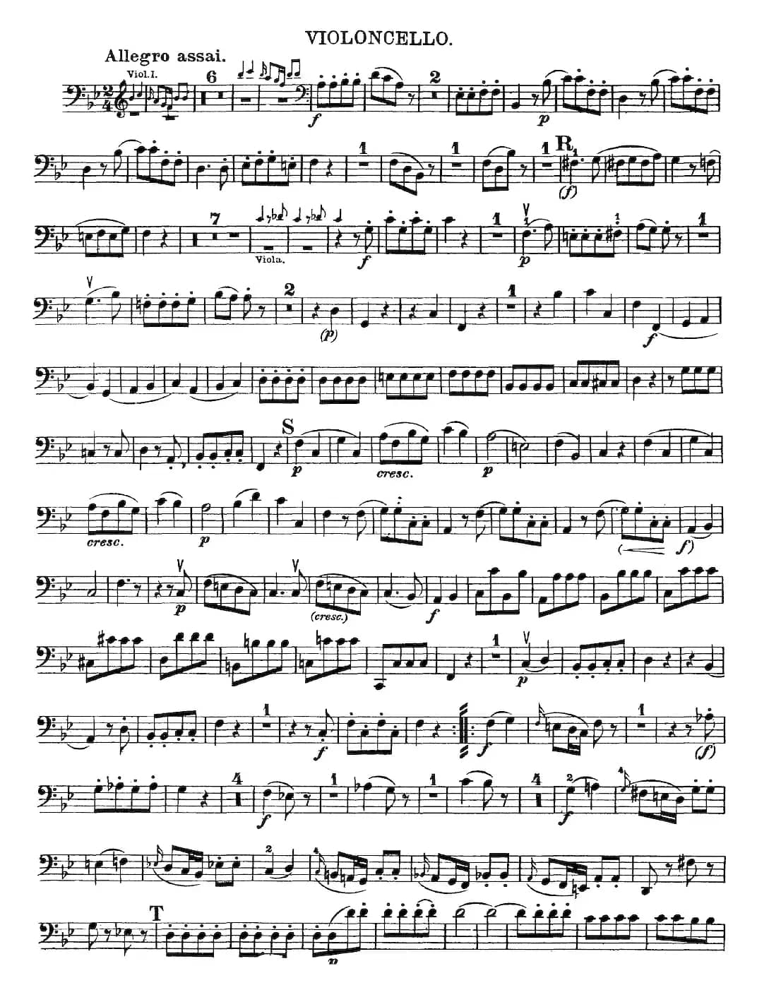 Mozart《Quartet No.17 in Bb Major,K.458》（Cello分谱）