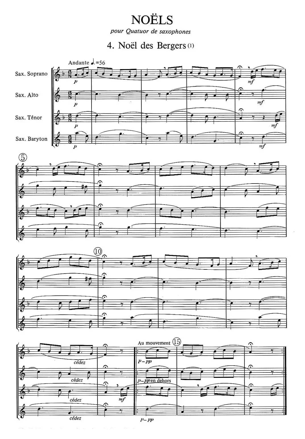 jean Bouvard 编写的6首萨克斯四重奏之四