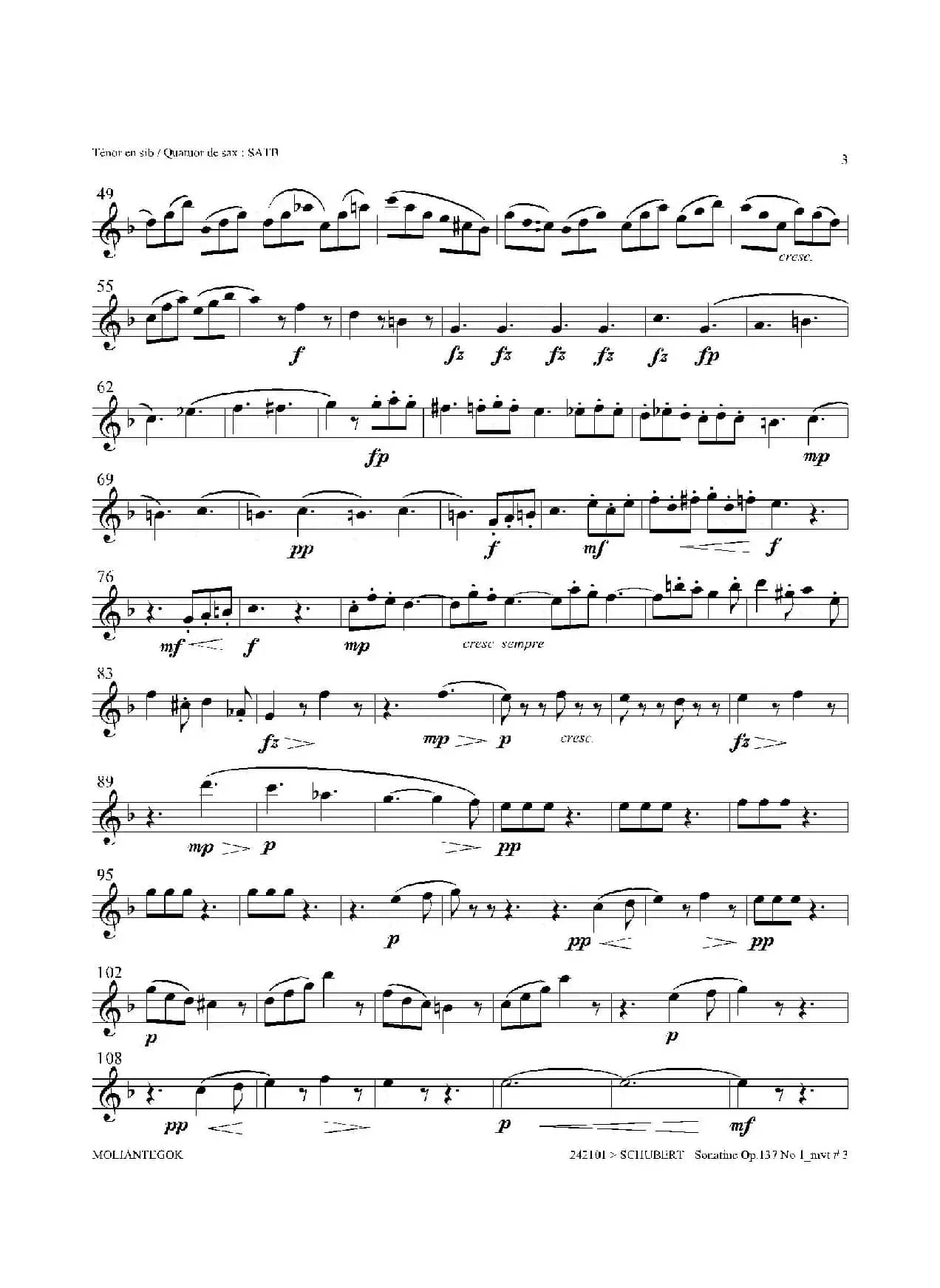 Sonatine Op.137 No 1（四重奏次中音萨克斯分谱）