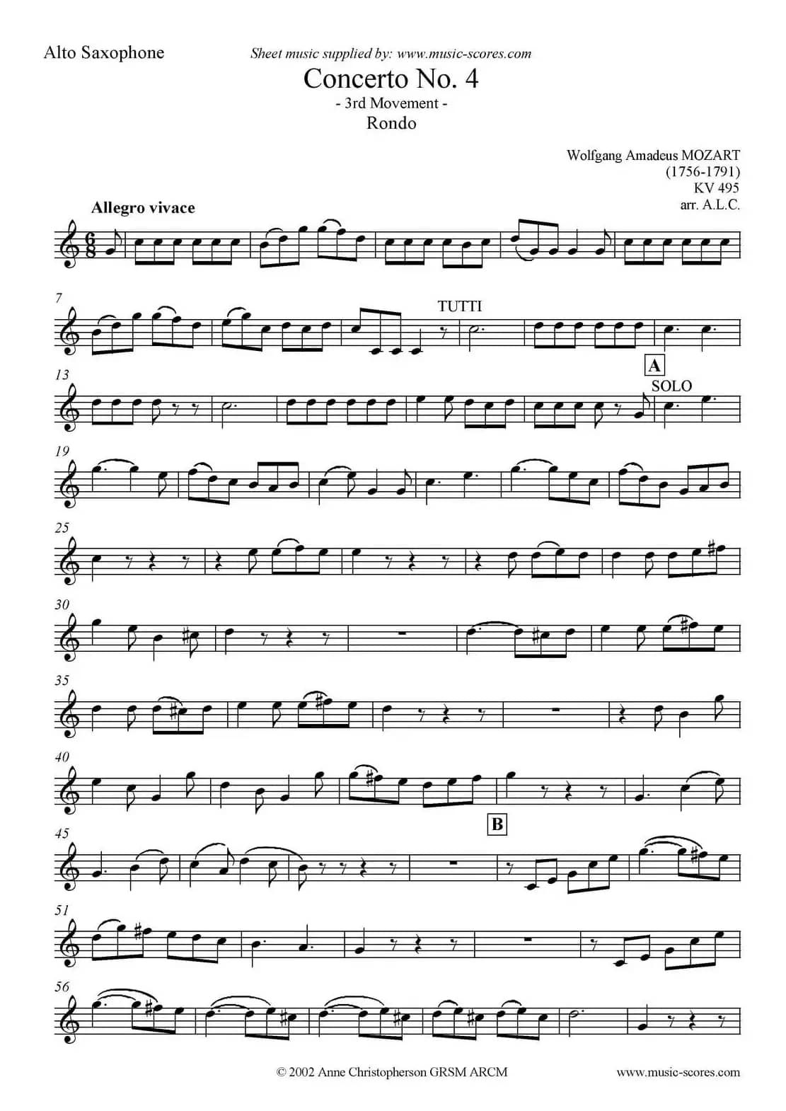 Mozart：Concerto KV495 No.4-3st Rondo 回旋曲（中音萨克斯）