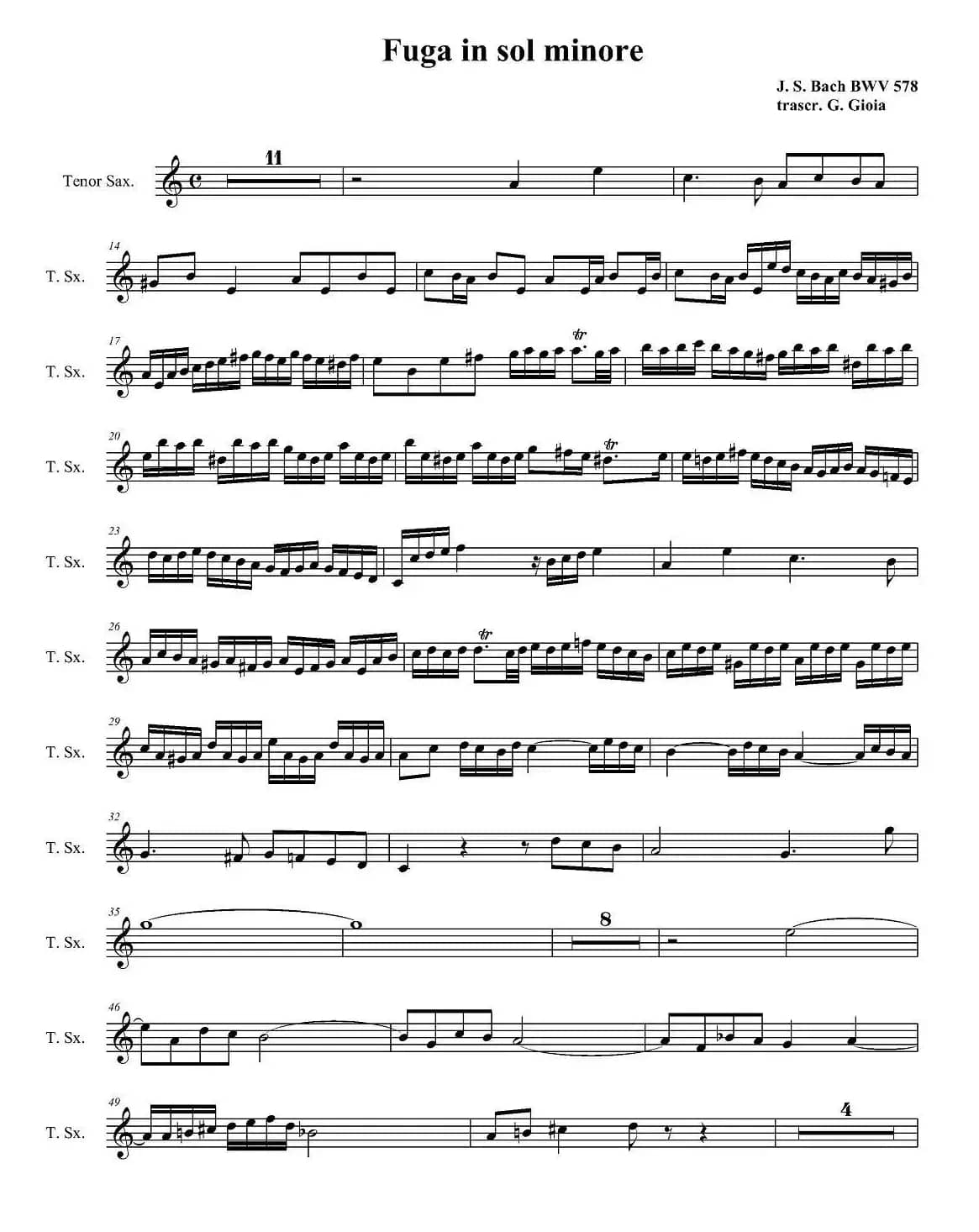 Fuga in sol minore（四重奏之次中音萨克斯分谱）