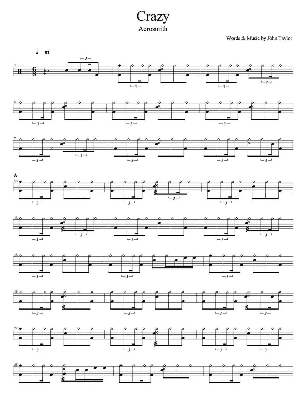 爵士鼓谱：Aerosmith - Crazy