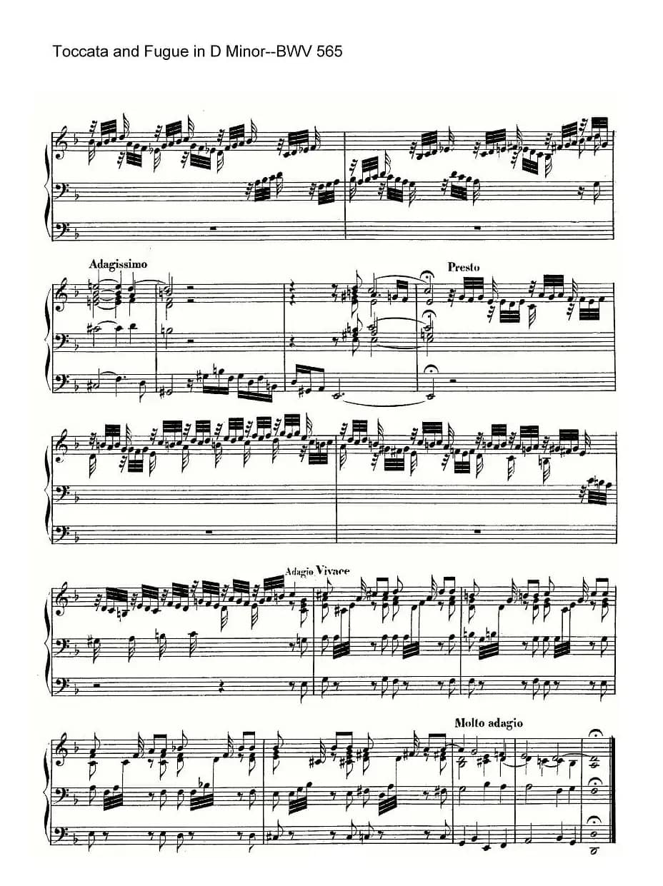 Toccata and Fugue in D Minor--BWV 565（管风琴谱）