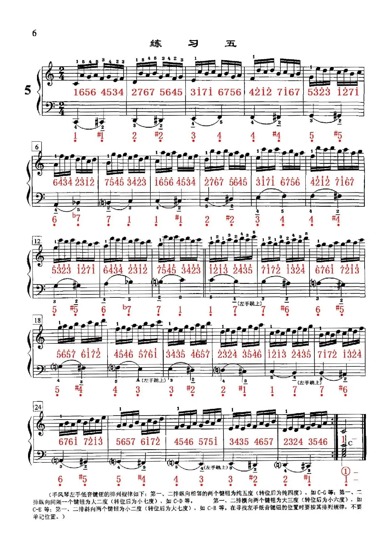 哈农《手风琴手指练习》之五（五线谱+简谱）