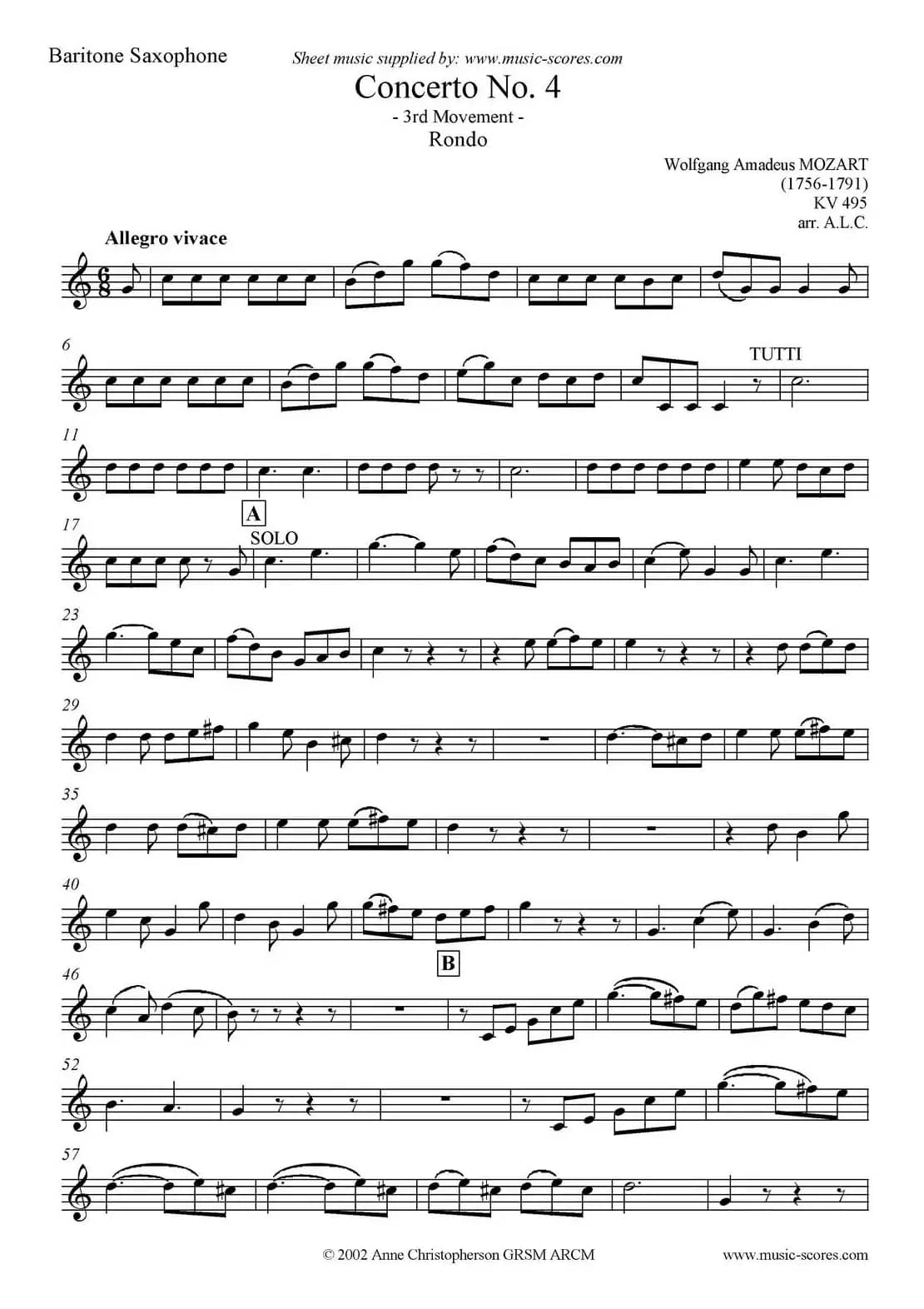 Mozart：Concerto KV495 No.4-3st Rondo 回旋曲（上低音萨克斯）