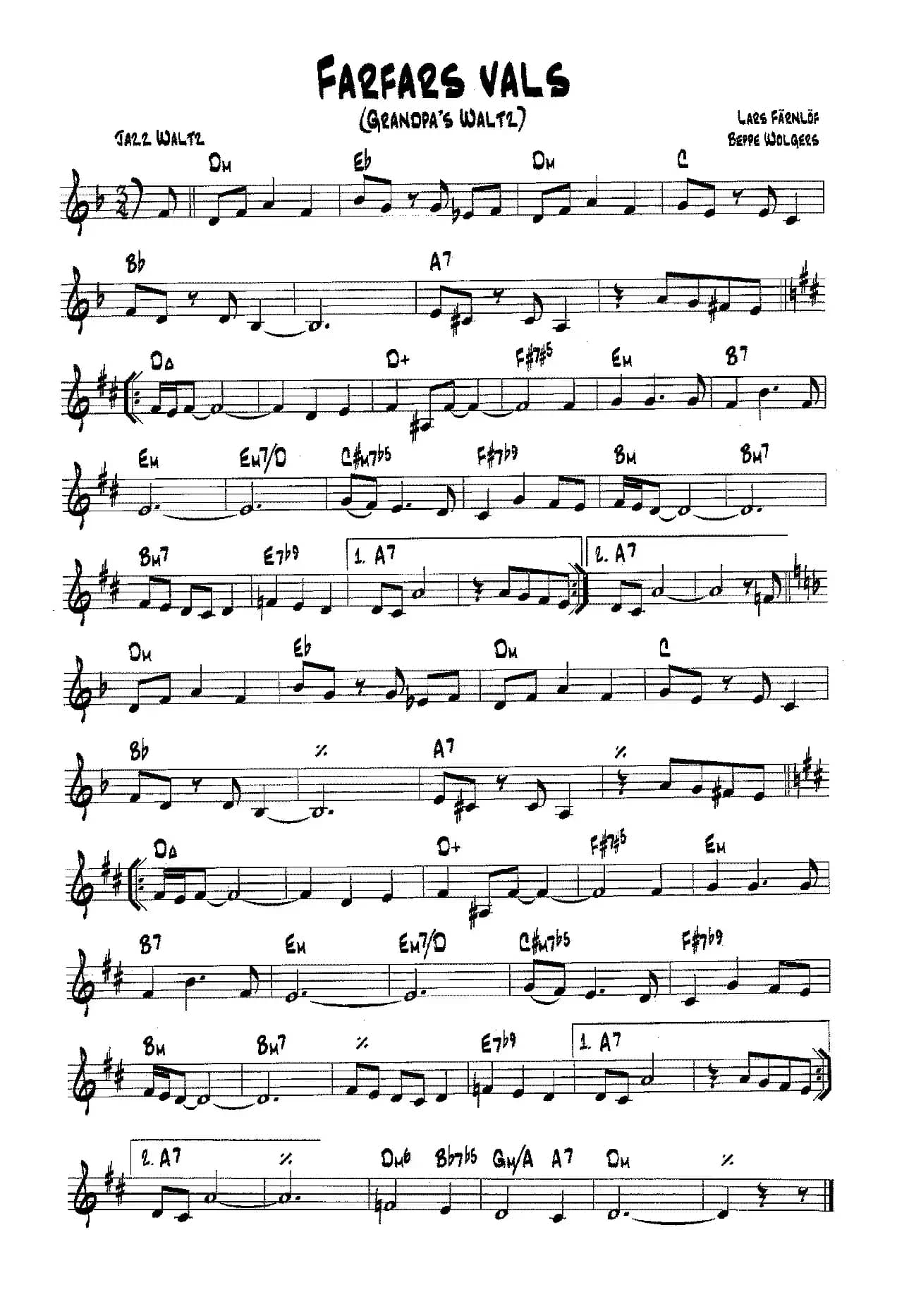 降B爵士乐谱：FARFARS VALS