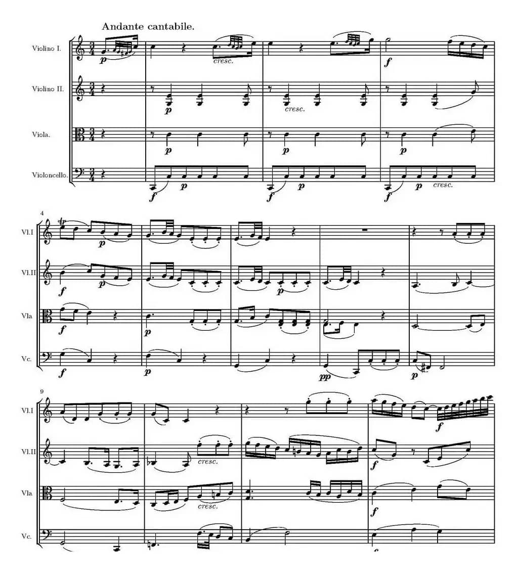 String Quartet KV.387（G大调弦乐四重奏）