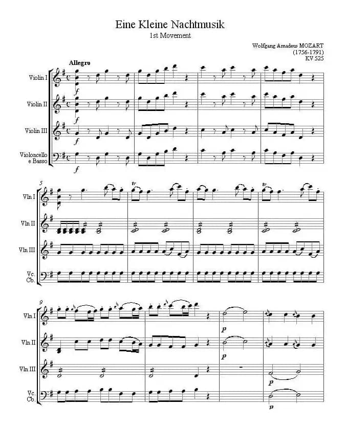 Eine kleine Nachtmusik 1st Movement K.525(弦乐四重奏)