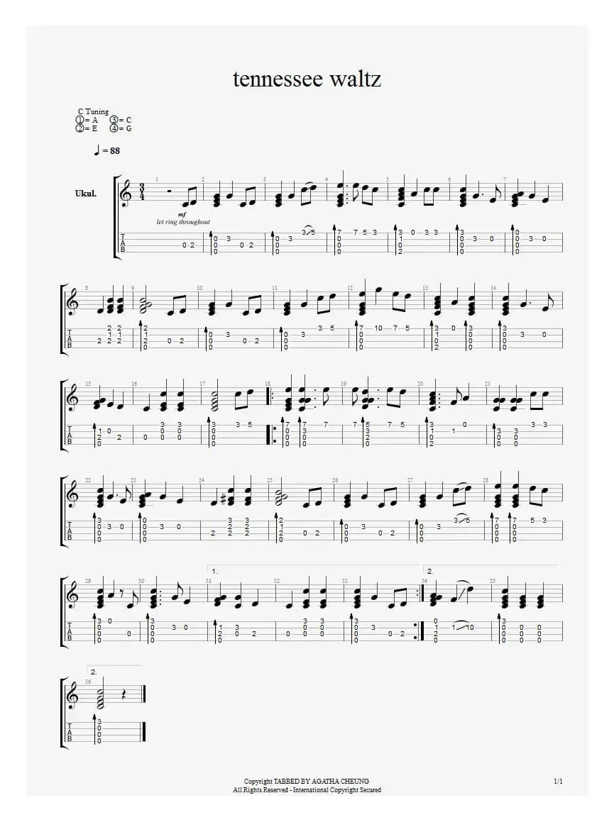 TENNESSEE WALTZ（田纳西的华尔滋）（尤克里里指弹独奏）