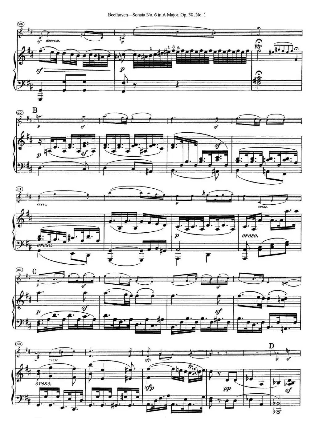 Violin Sonata No.6 in A Major Op.30 No.1（小提琴+钢琴伴奏）