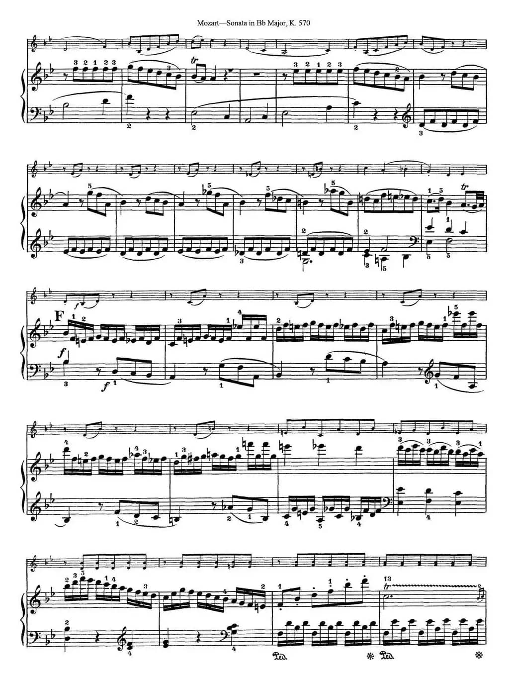 Violin Sonata in Bb Major K.570（小提琴+钢琴伴奏）
