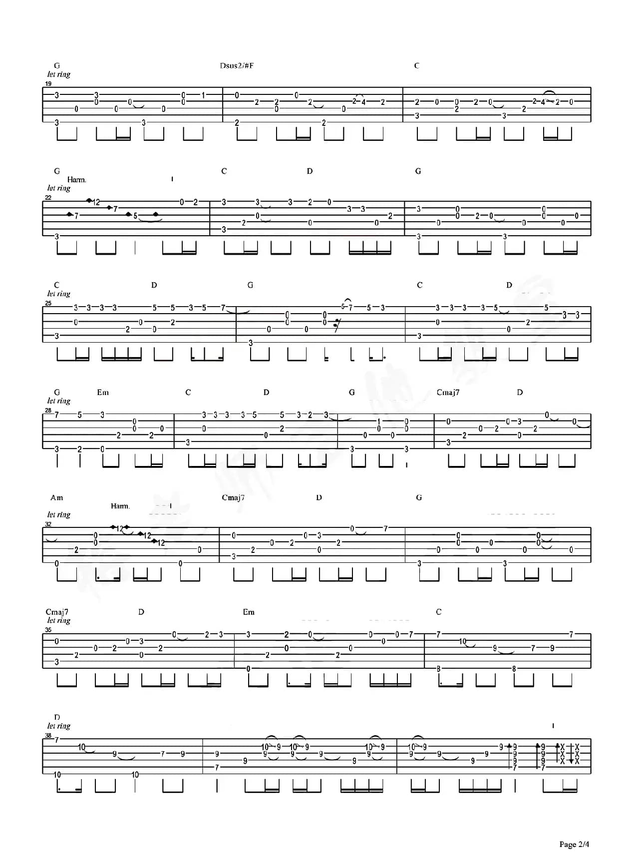 海阔天空（指弹谱、梅老师吉他教室版）