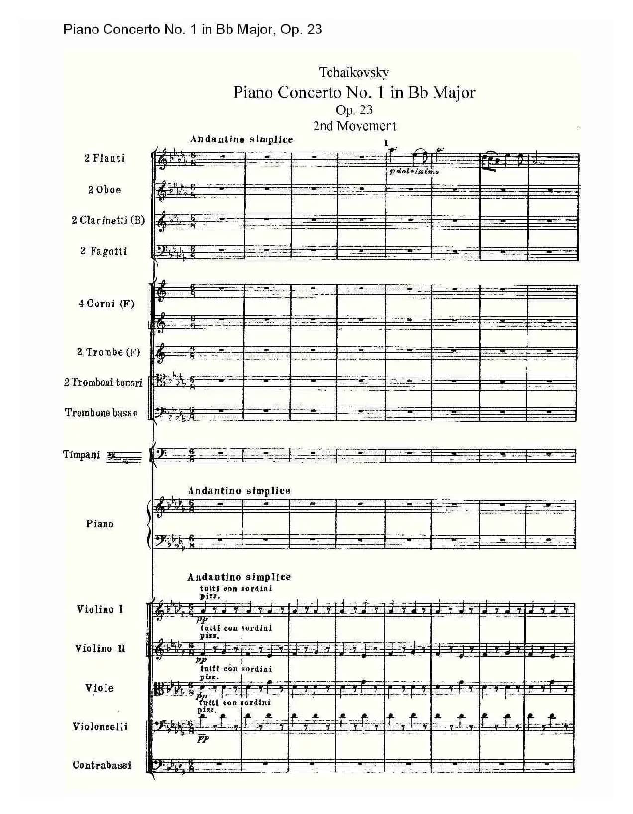 Bb大调第一钢琴协奏曲,Op.23第二乐章