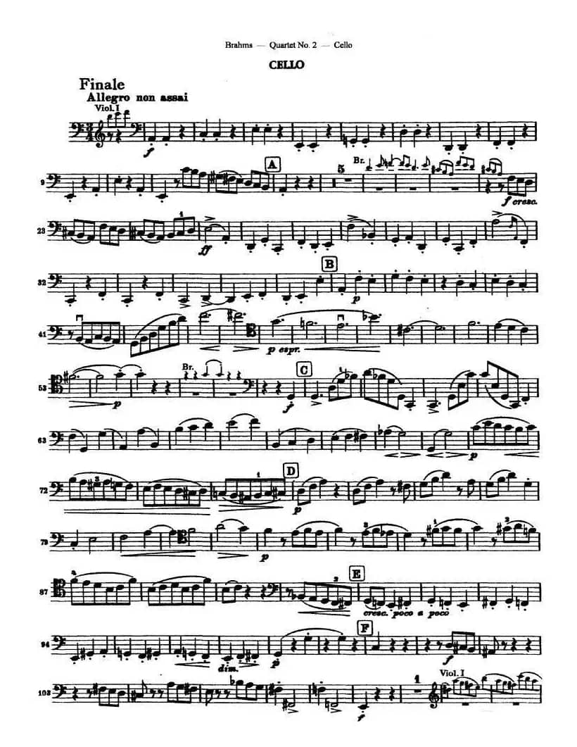勃拉姆斯《Quartet No.2》Op.51（大提琴谱）