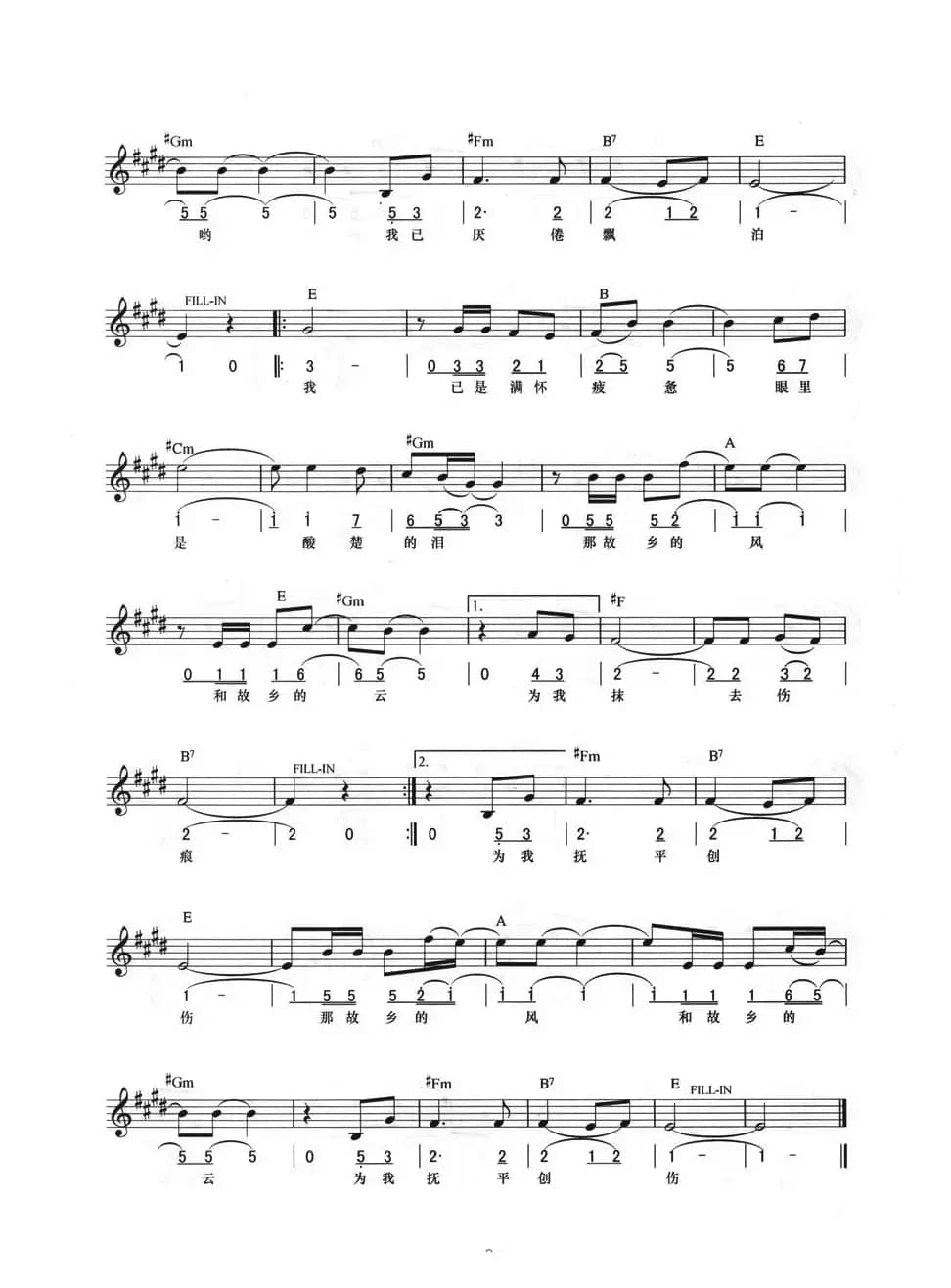 故乡的云（线简混排弹唱谱）