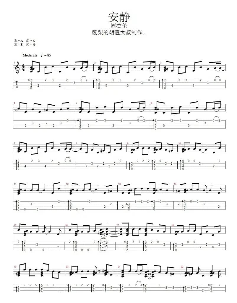 安静（尤克里里指弹谱）