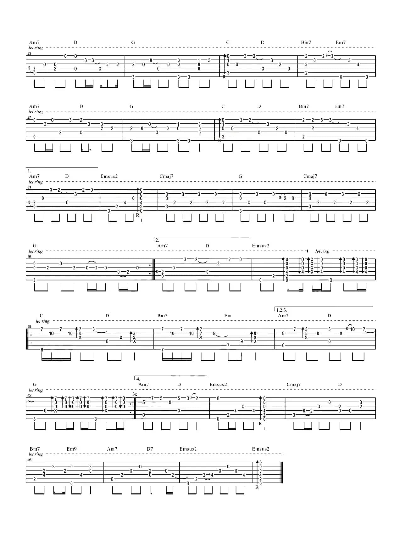 风去云不回（《战狼2》推广主题曲、指弹吉他谱 ）