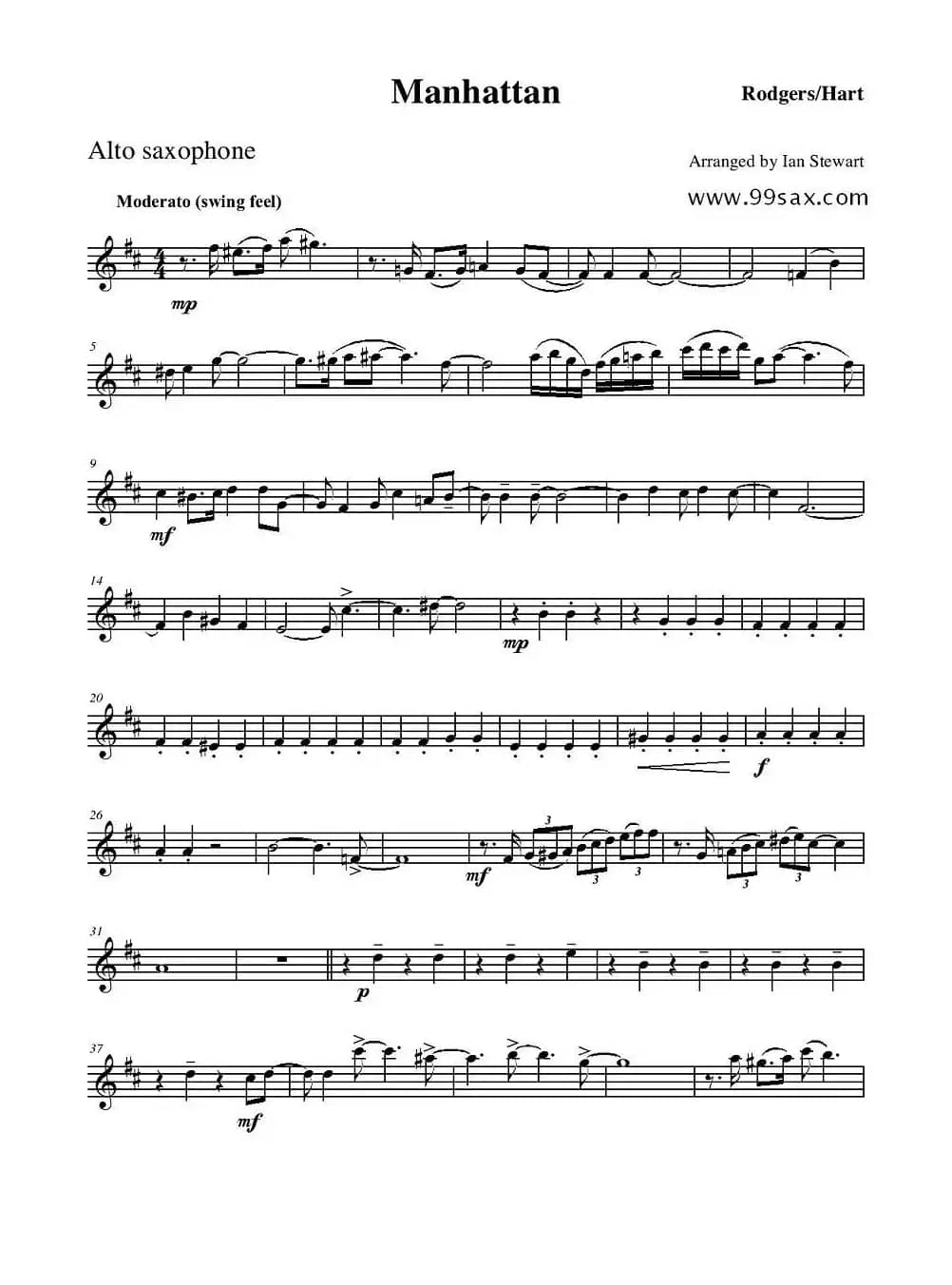 Manhattan Alto Sax（四重奏中音萨克斯分谱）