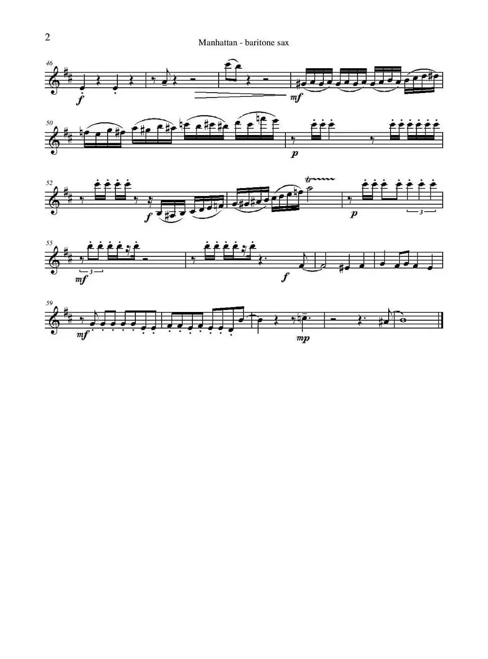 Manhattan Baritone Sax（四重奏上低音萨克斯分谱）