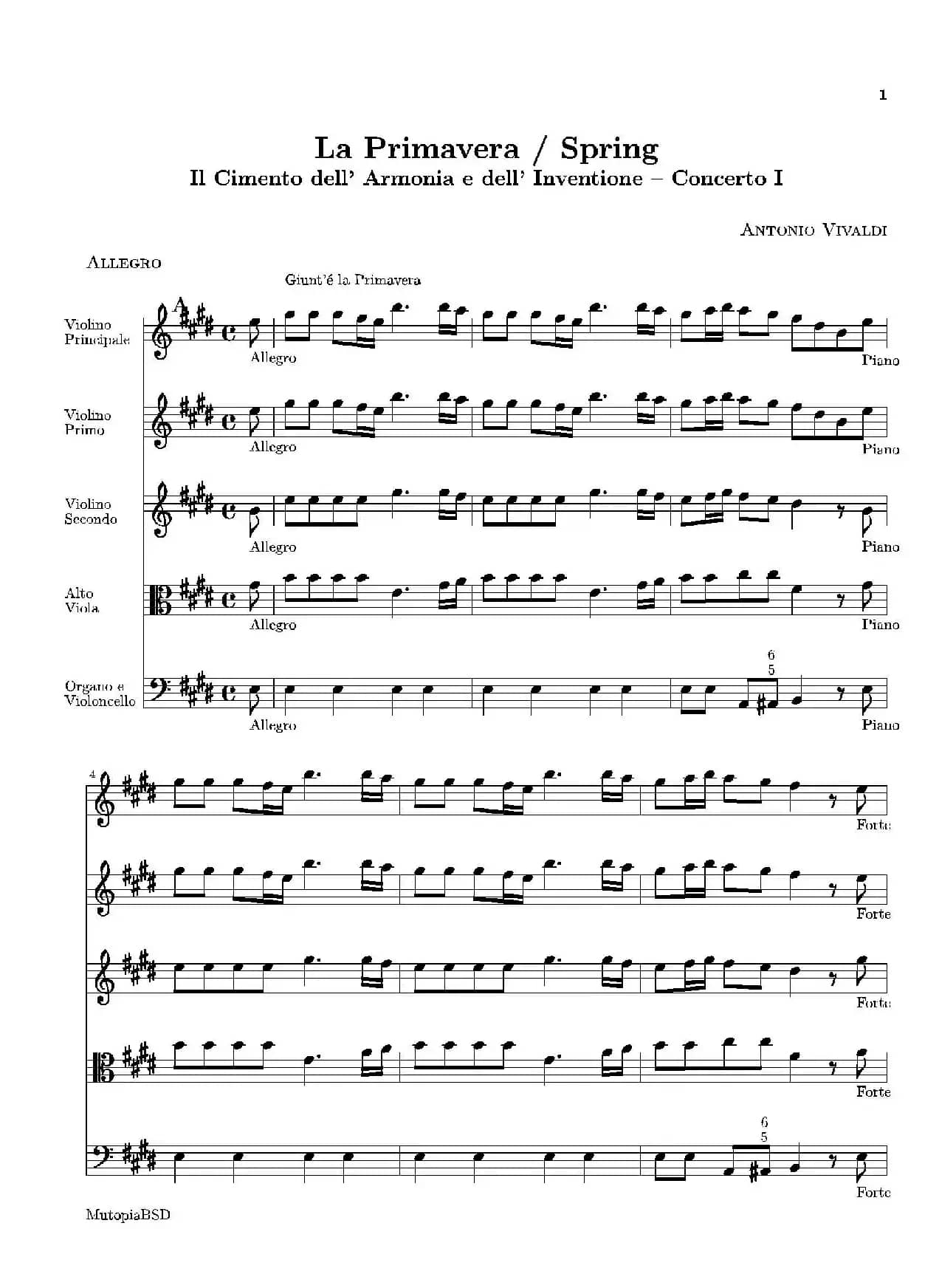 La Primavera·Spring（四季·春）（弦乐协奏曲总谱）