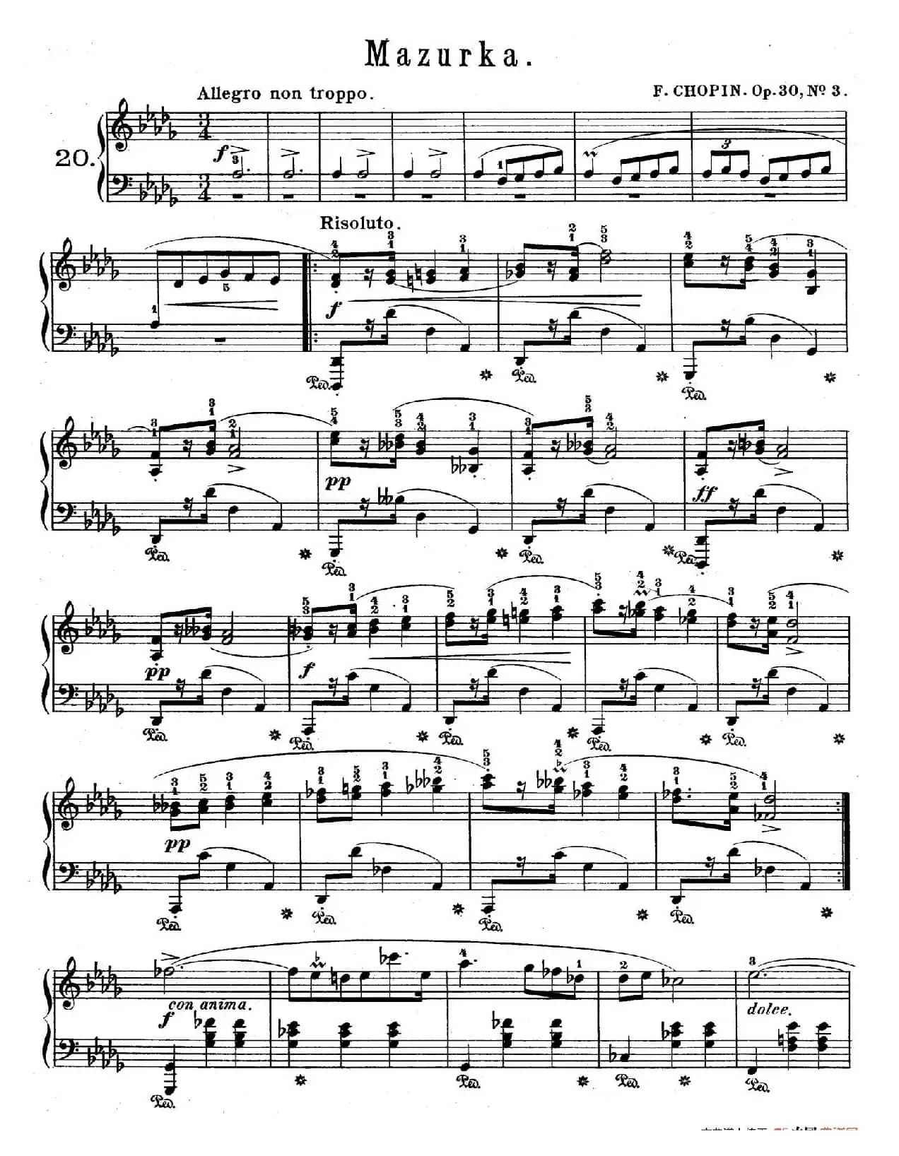 Quatre Mazurkas Op.30（4首玛祖卡舞曲·3）