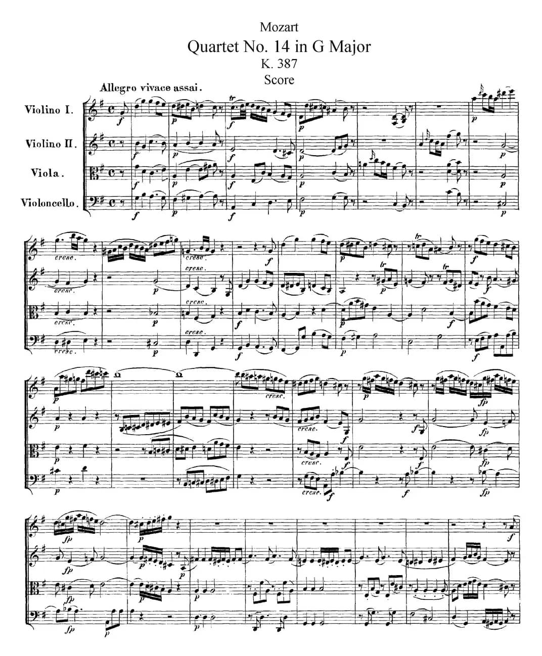 Mozart《Quartet No.14 in G Major,K.387》（总谱）