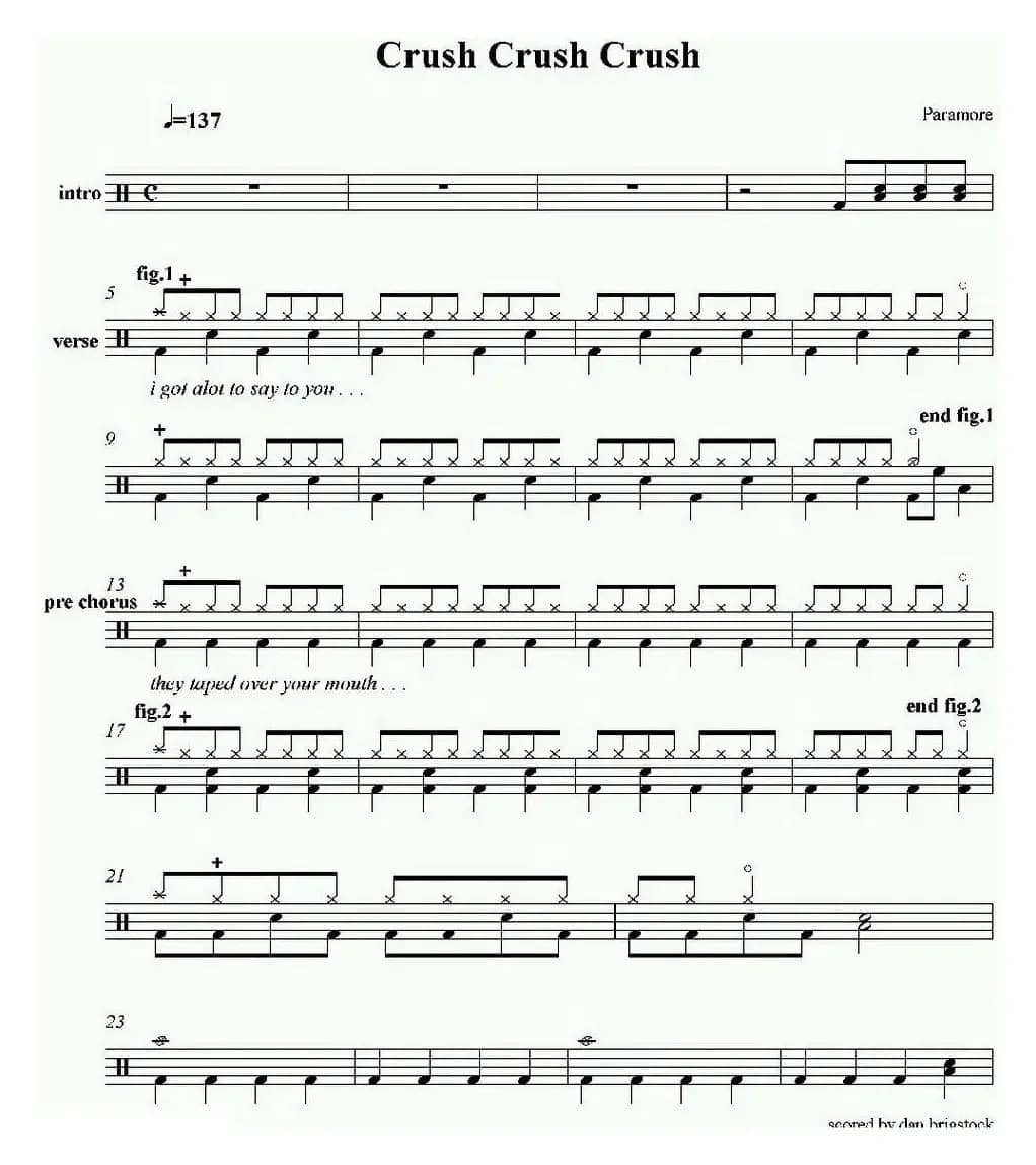 爵士鼓谱：Paramore - Crush Crush Crush